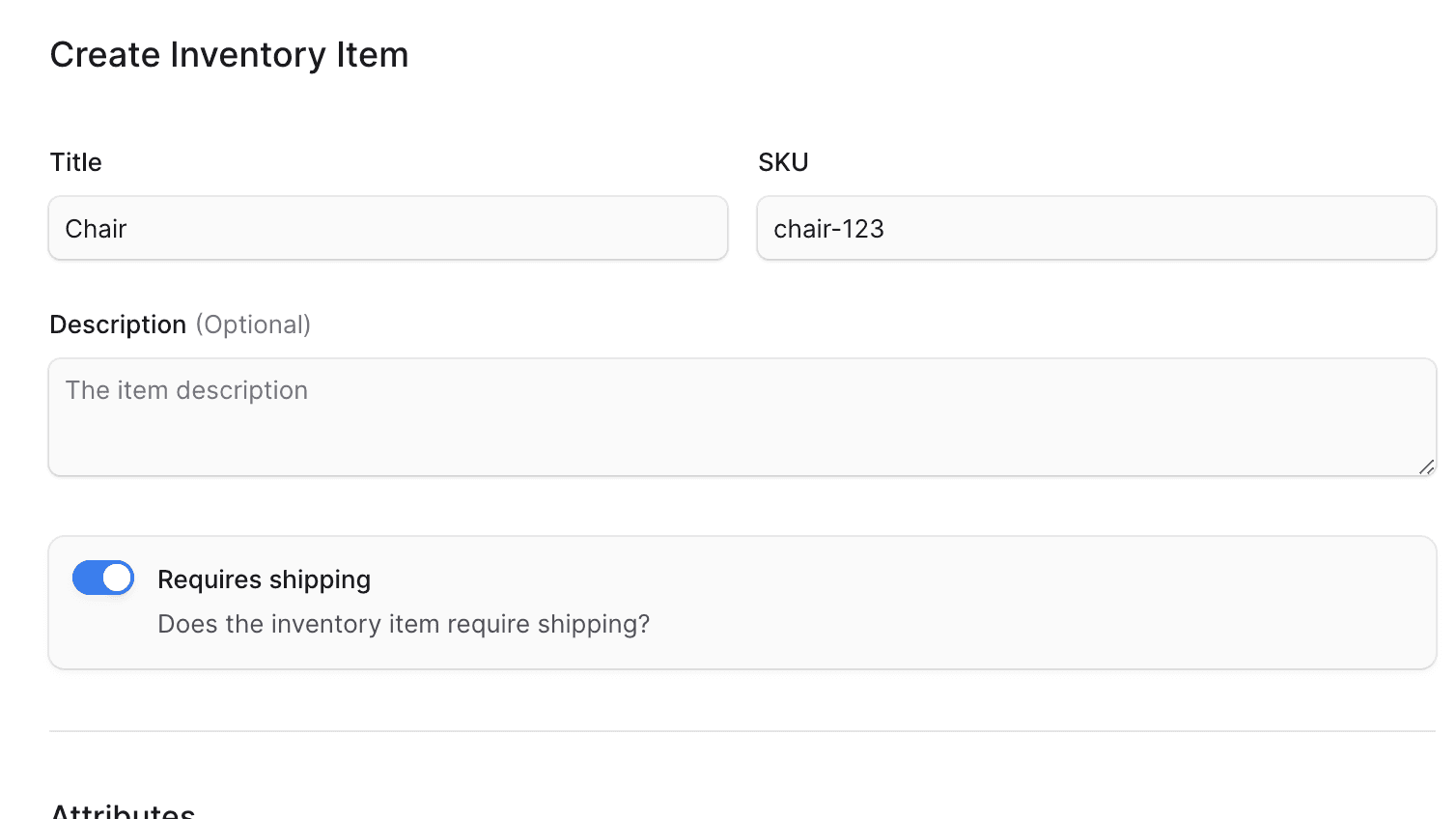 创建库存物品表单