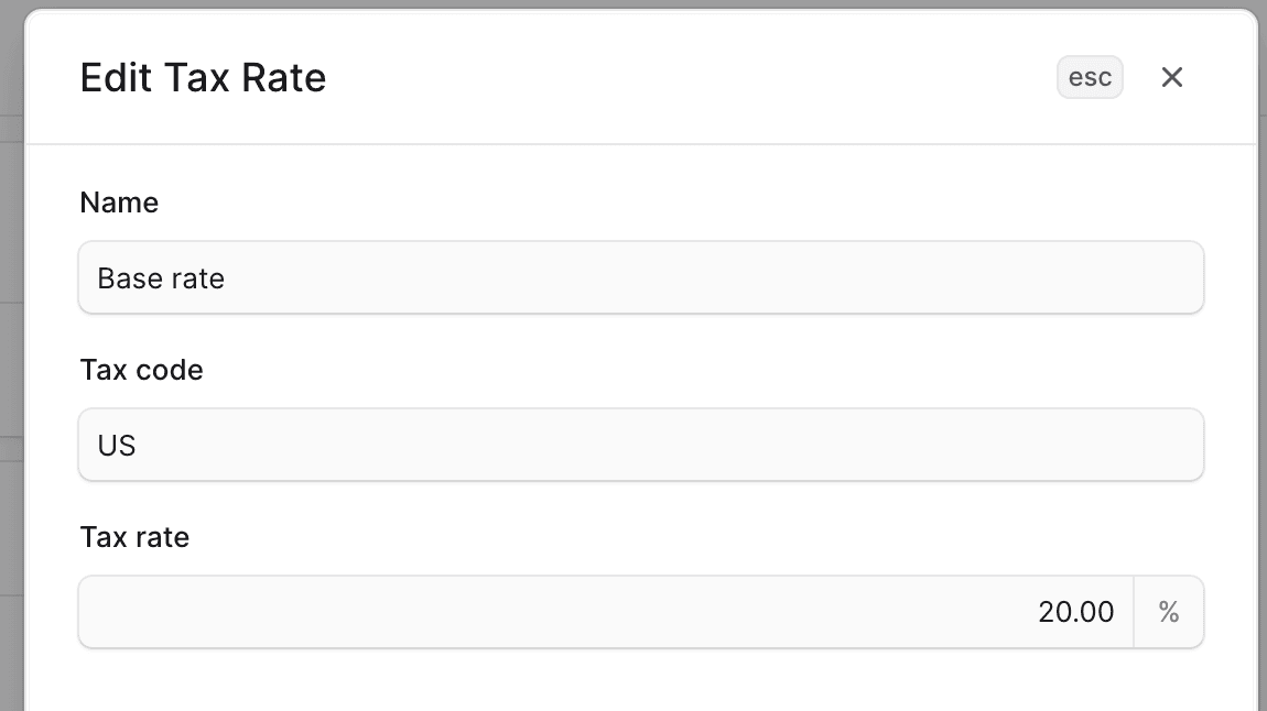 编辑默认税率表单