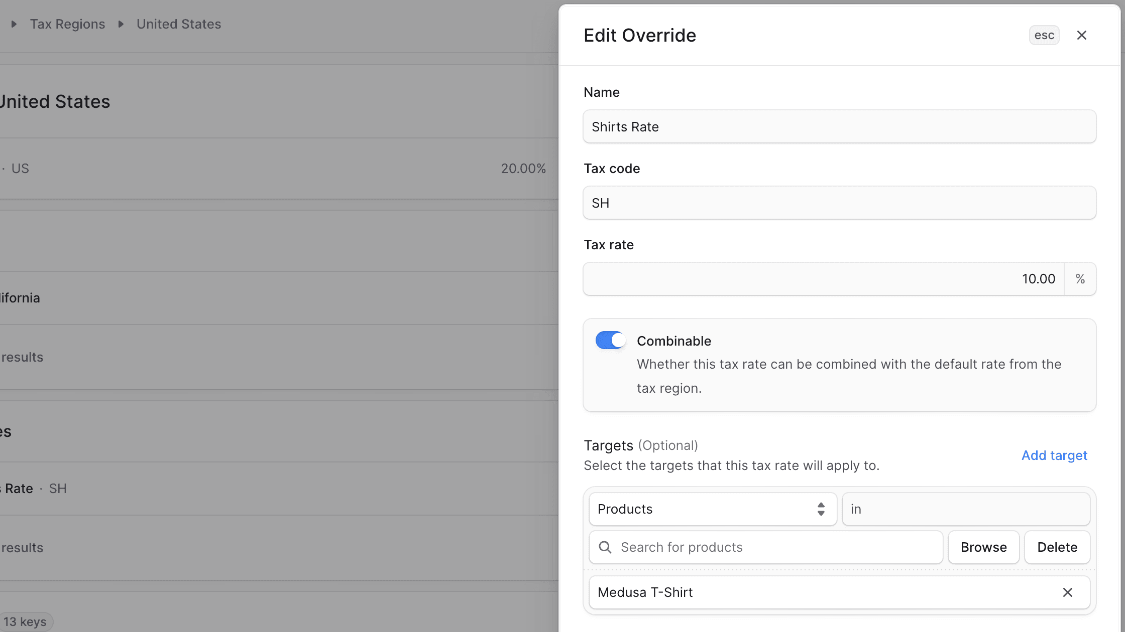 编辑税率覆盖表单